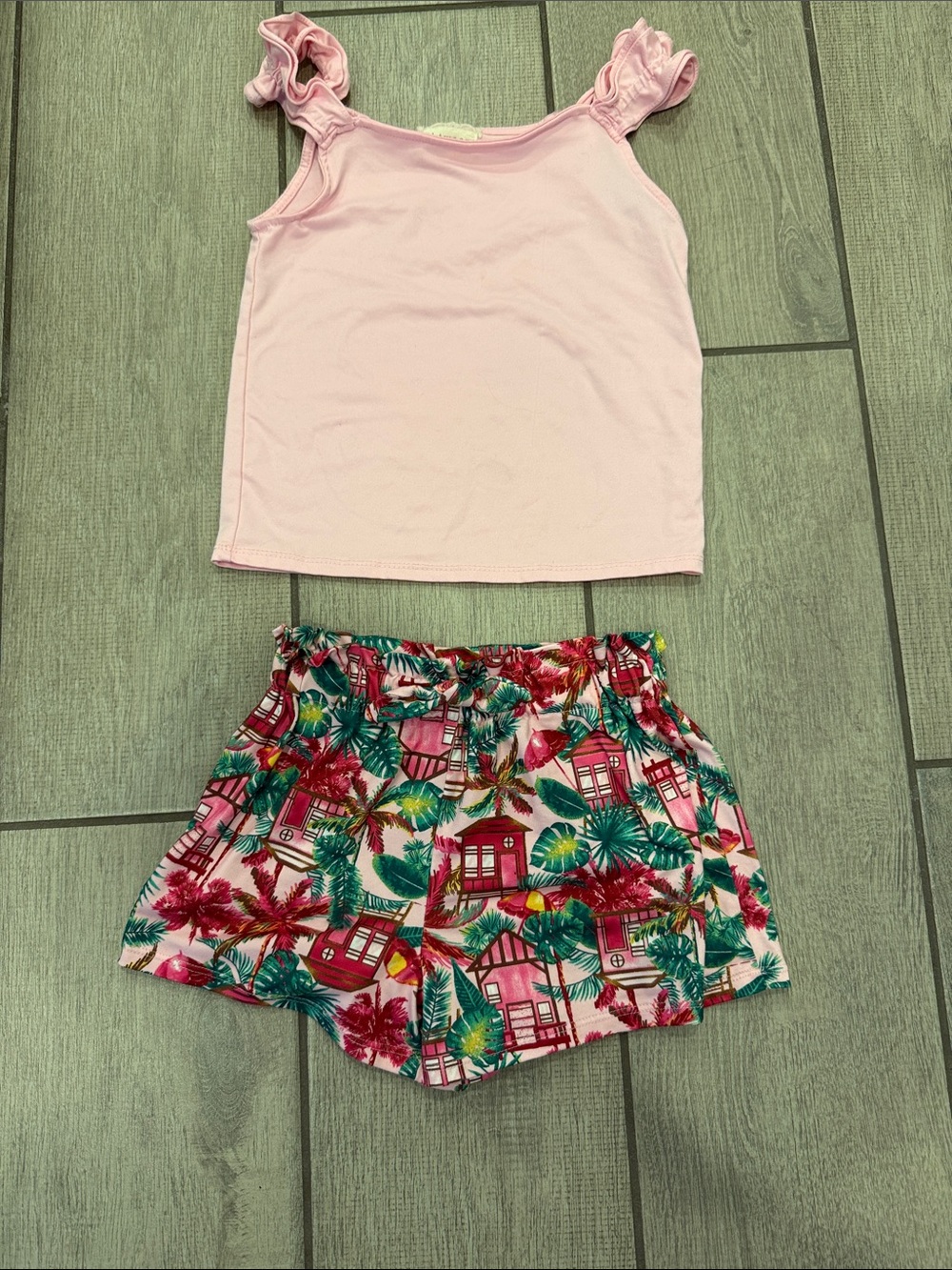btween Pink Tropical Print High-Waist Girls Shorts